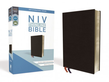 NIV, Thinline Bible, Bonded Leather, Black, Red Letter Edition - Bonded Leather With ribbon marker(s)