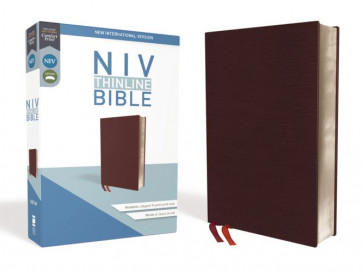 NIV, Thinline Bible, Bonded Leather, Burgundy, Red Letter Edition - Bonded Leather With ribbon marker(s)