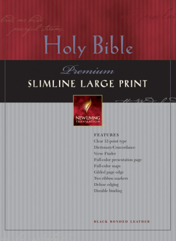 Premium Slimline Bible Large Print: NLT1 - Bonded Leather Black With thumb index