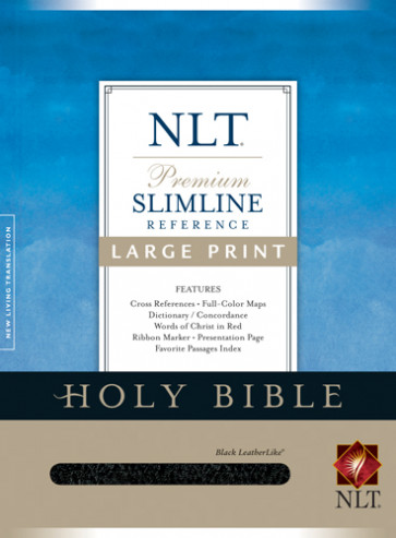 Premium Slimline Reference Bible NLT, Large Print - LeatherLike Black With ribbon marker(s)