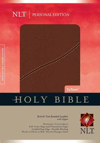 Holy Bible NLT, Personal Edition, TuTone - Bonded Leather British Tan With zip fastener