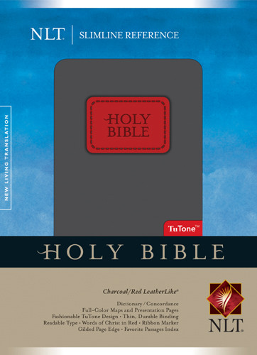 Slimline Reference Bible NLT, TuTone - LeatherLike Charcoal/Red With ribbon marker(s)