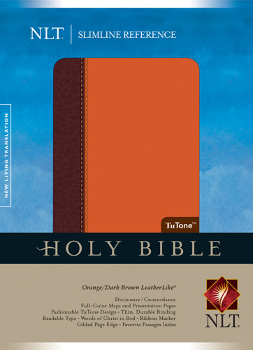 Slimline Reference Bible NLT, TuTone - LeatherLike Dark Brown/Orange With ribbon marker(s)