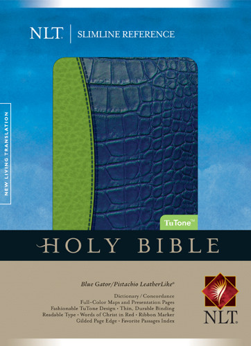 Slimline Reference Bible NLT, TuTone - LeatherLike Blue Gator/Pistachio With ribbon marker(s)