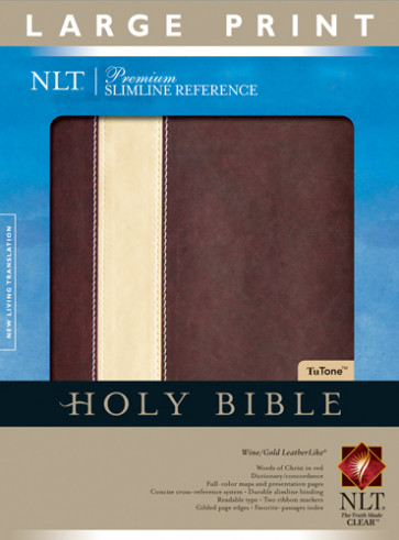 Premium Slimline Reference Bible NLT, Large Print, TuTone - LeatherLike Gold/Wine With ribbon marker(s)