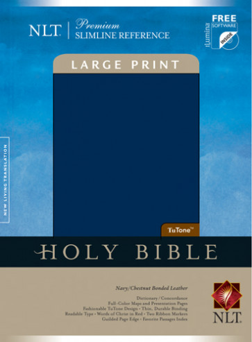 Premium Slimline Reference Bible NLT, Large Print, TuTone - Bonded Leather Chestnut/Navy With ribbon marker(s)