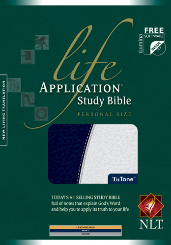 Life Application Study Bible NLT, Personal Size, TuTone - LeatherLike Navy/Silver