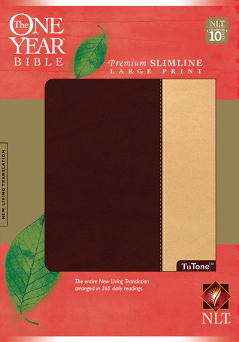 The One Year Bible NIV, Premium Slimline Large Print edition, TuTone - LeatherLike Port/Beige