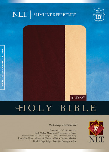 Slimline Reference Bible NLT, TuTone - LeatherLike Port/Beige