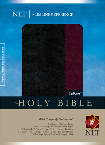 Slimline Reference Bible NLT, TuTone - LeatherLike Black/Burgundy With ribbon marker(s)