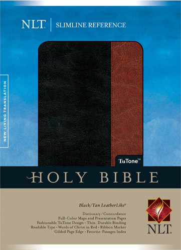 Slimline Reference Bible NLT, TuTone - LeatherLike Black/Tan With ribbon marker(s)