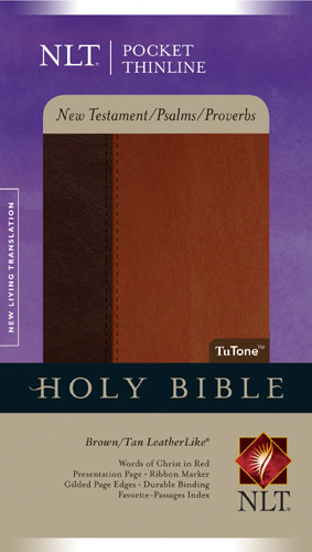 Pocket Thinline New Testament with Psalms & Proverbs NLT, TuTone - LeatherLike Brown/Tan With ribbon marker(s)