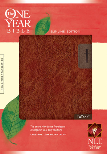 The One Year Bible Slimline Edition NLT, TuTone - LeatherLike Chestnut/Dark Brown Cross TuTone