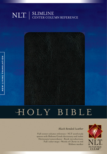 Slimline Center Column Reference Bible NLT - Bonded Leather, Black With ribbon marker(s)