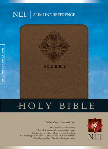 Slimline Reference Bible NLT - LeatherLike Umber Cross Brown With ribbon marker(s)