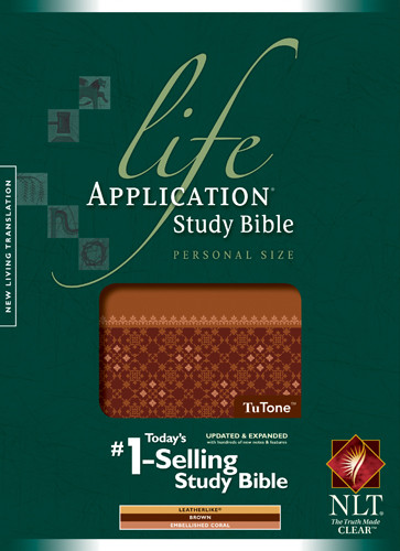Life Application Study Bible NLT, Personal Size, TuTone - LeatherLike Brown/Embellished Coral TuTone Brown With ribbon marker(s)
