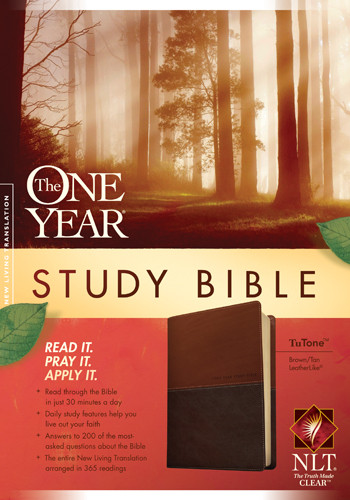 The One Year Study Bible NLT, TuTone - LeatherLike Brown/Multicolor/Tan With ribbon marker(s)