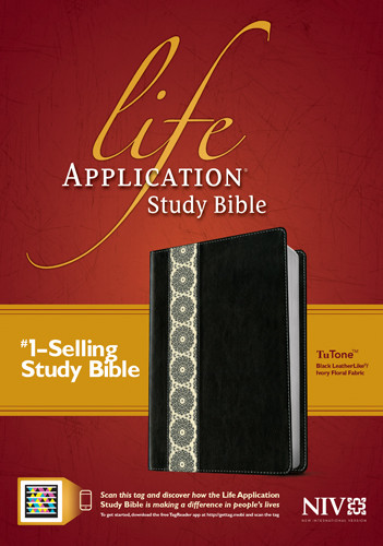 Life Application Study Bible NIV, TuTone - LeatherLike Black/Ivory Floral Fabric TuTone Black With thumb index and ribbon marker(s)