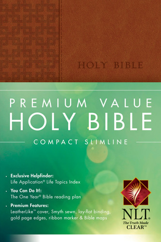 Premium Value Compact Slimline Bible NLT - LeatherLike Brown With ribbon marker(s)
