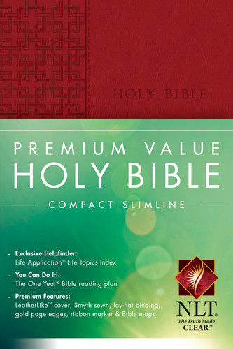 Premium Value Compact Slimline Bible NLT - LeatherLike Brick Red Red With ribbon marker(s)