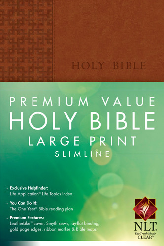 Premium Value Large Print Slimline Bible NLT - LeatherLike Brown