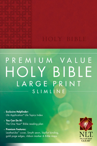 Premium Value Large Print Slimline Bible NLT - LeatherLike Brick Red Red With ribbon marker(s)