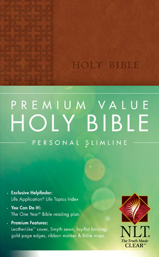 Premium Value Personal Slimline Bible NLT - LeatherLike Brown With ribbon marker(s)