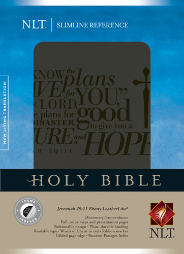 Slimline Reference Bible NLT - LeatherLike Jeremiah 29:11 Ebony Black With thumb index and ribbon marker(s)