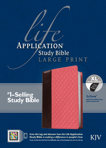 Life Application Study Bible KJV, Large Print TuTone - LeatherLike Black/Vintage Ivory Floral TuTone Black With thumb index