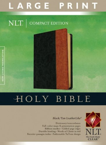 Compact Edition Bible NLT, Large Print, TuTone (Red Letter, LeatherLike, Black/Tan) - LeatherLike Black/Tan With ribbon marker(s)