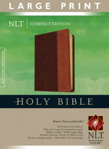 Compact Edition Bible NLT, Large Print, TuTone (Red Letter, LeatherLike, Brown/Tan) - LeatherLike Brown/Tan With ribbon marker(s)