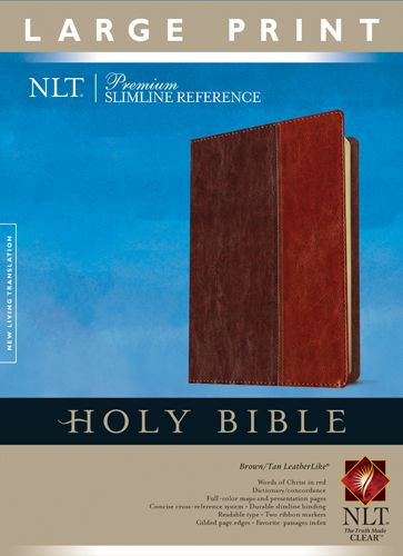 Premium Slimline Reference Bible NLT, Large Print, TuTone (Red Letter, LeatherLike, Brown/Tan) - LeatherLike Brown/Multicolor/Tan With ribbon marker(s)