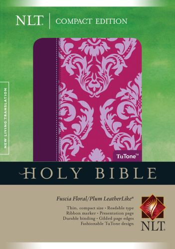 Compact Edition Bible NLT, Floral TuTone  - LeatherLike Fuchsia Floral/Plum With ribbon marker(s)