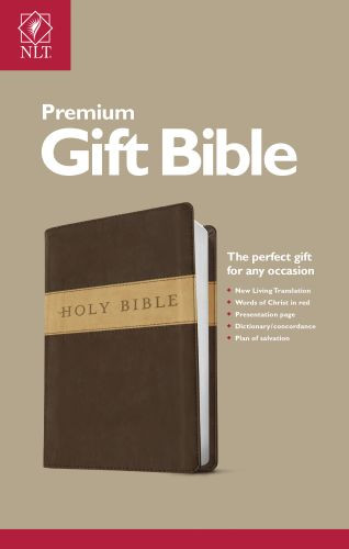 Premium Gift Bible NLT, TuTone (LeatherLike, Dark Brown/Tan, Red Letter) - LeatherLike Dark Brown With ribbon marker(s)