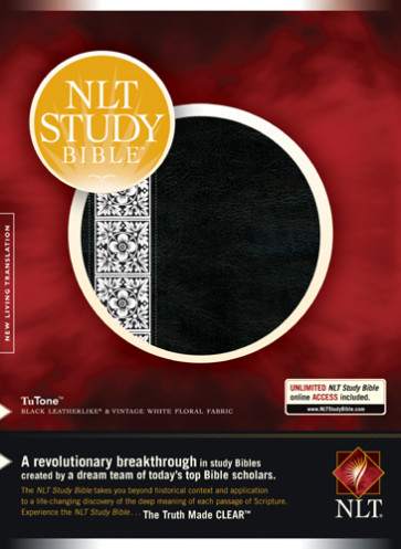NLT Study Bible, Floral TuTone (Red Letter, LeatherLike, Black/Vintage Cream Floral Fabric, Indexed) - LeatherLike Black/Vintage Cream Floral Fabric/Multicolor With thumb index and ribbon marker(s)