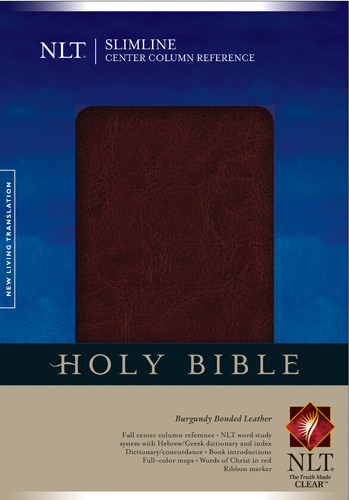 Slimline Center Column Reference Bible NLT - Bonded Leather Burgundy With ribbon marker(s)