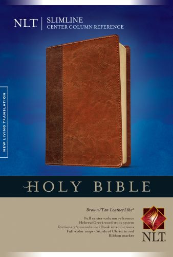 Slimline Center Column Reference Bible NLT, TuTone (LeatherLike, Brown/Tan, Red Letter) - LeatherLike Brown/Tan With ribbon marker(s)