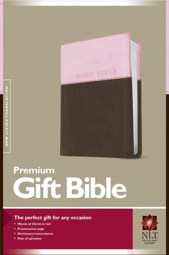 Premium Gift Bible NLT, TuTone (LeatherLike, Pink/Dark Brown, Red Letter) - LeatherLike Pink/Dark Brown With ribbon marker(s)