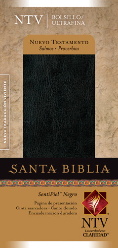 Nuevo Testamento con Salmos y Proverbios NTV, Edición bolsillo ultrafina (SentiPiel, Negro) - LeatherLike Black With ribbon marker(s)