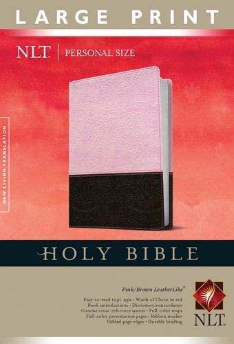 Holy Bible NLT, Personal Size Large Print edition, TuTone (Red Letter, LeatherLike, Pink/Brown) - LeatherLike Brown/Multicolor/Pink With ribbon marker(s)