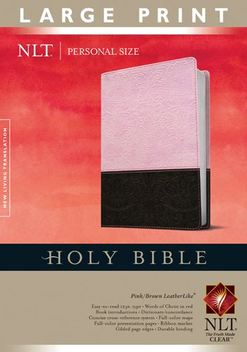 Holy Bible NLT, Personal Size Large Print edition, TuTone  - LeatherLike Brown/Pink With thumb index and ribbon marker(s)