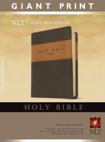 Holy Bible, Giant Print NLT, TuTone (LeatherLike, Brown/Tan, Red Letter) - LeatherLike With ribbon marker(s)