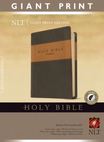 Holy Bible, Giant Print NLT, TuTone (LeatherLike, Brown/Tan, Indexed, Red Letter) - LeatherLike Brown/Tan With thumb index and ribbon marker(s)