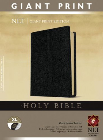 Holy Bible, Giant Print NLT (Bonded Leather, Black, Indexed, Red Letter) - Bonded Leather With thumb index and ribbon marker(s)