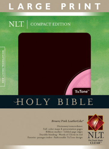 Compact Edition Bible NLT, Large Print, TuTone - LeatherLike Brown/Multicolor/Pink With thumb index and ribbon marker(s)