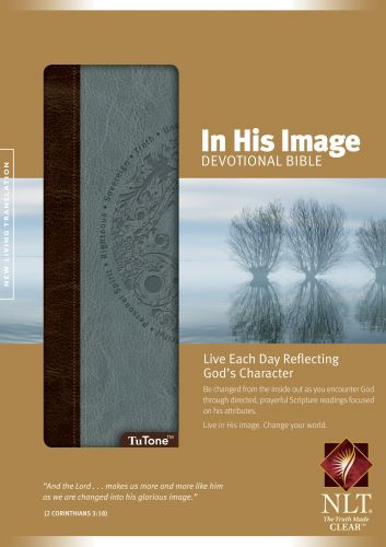 In His Image Devotional Bible NLT, TuTone  - LeatherLike Dusty Blue/Brown With ribbon marker(s)