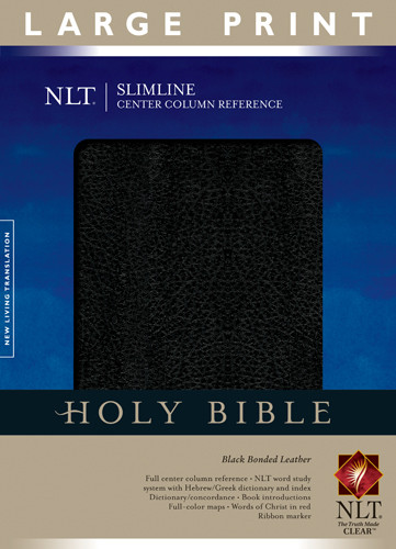 Slimline Center Column Reference Bible NLT, Large Print - Bonded Leather Black With ribbon marker(s)