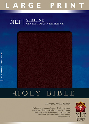 Slimline Center Column Reference Bible NLT, Large Print (Red Letter, Bonded Leather, Mahogany) - Bonded Leather Mahogany With ribbon marker(s)