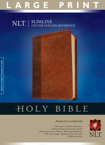 Slimline Center Column Reference Bible NLT, Large Print, TuTone (Red Letter, LeatherLike, Brown/Tan) - LeatherLike Brown/Tan With ribbon marker(s)