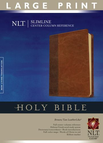 Slimline Center Column Reference Bible NLT, Large Print, TuTone (LeatherLike, Brown/Tan, Indexed, Red Letter) - LeatherLike With thumb index and ribbon marker(s)